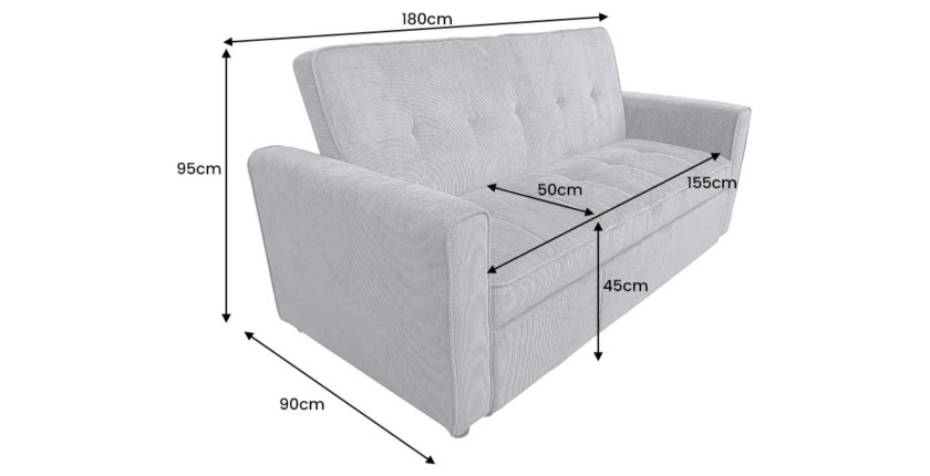 Dimensions du canapé convertible en angle et lit ROULY gris