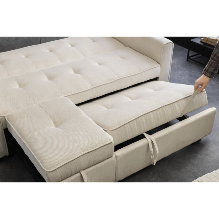 Canapé convertible modulable ROULY blanc 180 cm – Canapé droit, angle ou lit en velours côtelé   Modulaire slaapbank ROULY wit 1