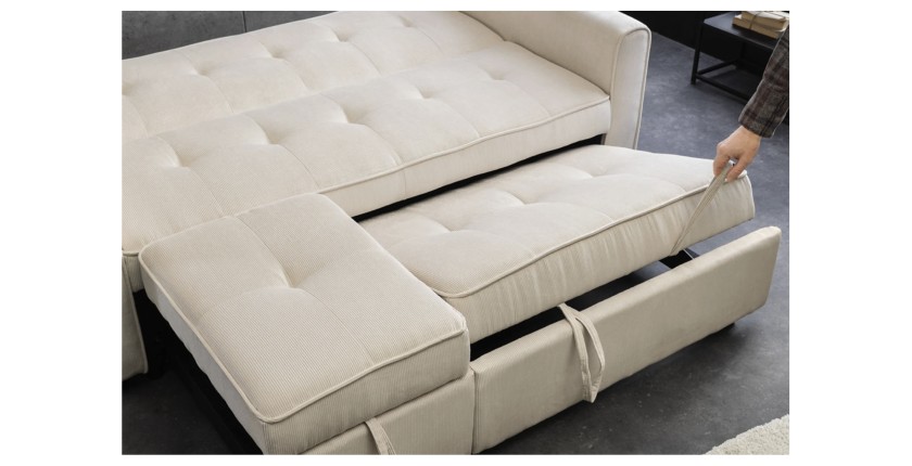 Zoom l'extension du canapé convertible en angle ou en lit ROULY blanc côtelé