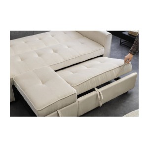 Zoom l'extension du canapé convertible en angle ou en lit ROULY blanc côtelé