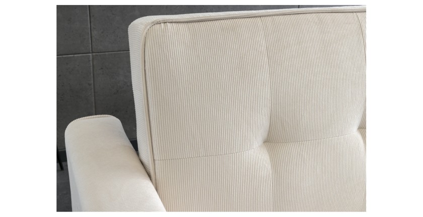 Zoom sur le dossier du canapé convertible en angle ou en lit ROULY blanc côtelé