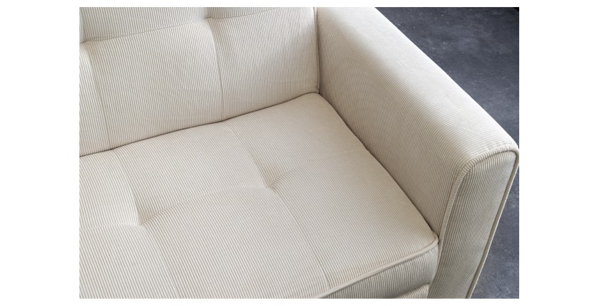 Zoom sur l'assise du canapé convertible en angle ou en lit ROULY blanc côtelé