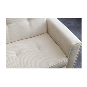 Zoom sur l'assise du canapé convertible en angle ou en lit ROULY blanc côtelé