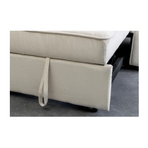 Zoom sur le bas du canapé convertible en angle ou en lit ROULY blanc côtelé