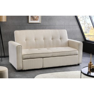 Canapé convertible en angle ou en lit ROULY blanc côtelé mis en situation