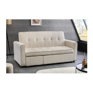 Canapé convertible en angle ou en lit ROULY blanc côtelé mis en situation