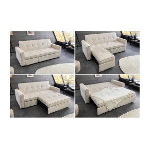 Canapé convertible en angle ou en lit ROULY blanc côtelé vue détaillée