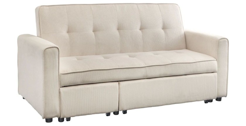 Canapé convertible en angle ou en lit ROULY blanc côtelé