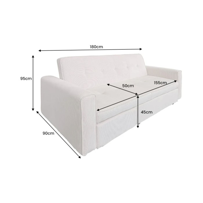 Canapé convertible modulable ROULY blanc 180 cm – Canapé droit, angle ou lit en velours côtelé   Modulaire slaapbank ROULY wit 1
