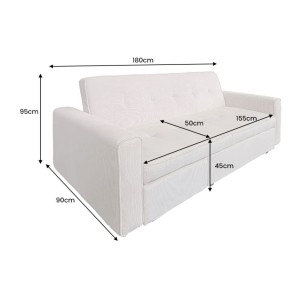 Dimensions du canapé convertible en angle ou en lit ROULY blanc côtelé