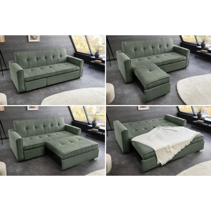 Canapé convertible modulable ROULY groen 180 cm – Rechte bank, hoekbank of bed in ribfluweel