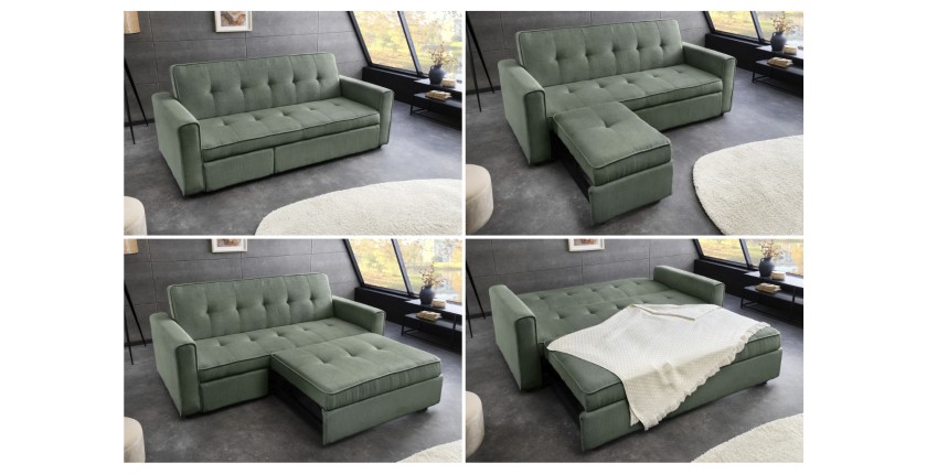 Canapé convertible en angle et lit ROULY vert vue détaillée