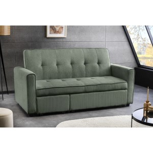 Canapé convertible en angle et lit ROULY vert mis en situation