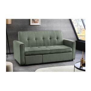 Canapé convertible en angle et lit ROULY vert mis en situation