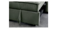 Zoom sur le bas du canapé convertible en angle et lit ROULY vert