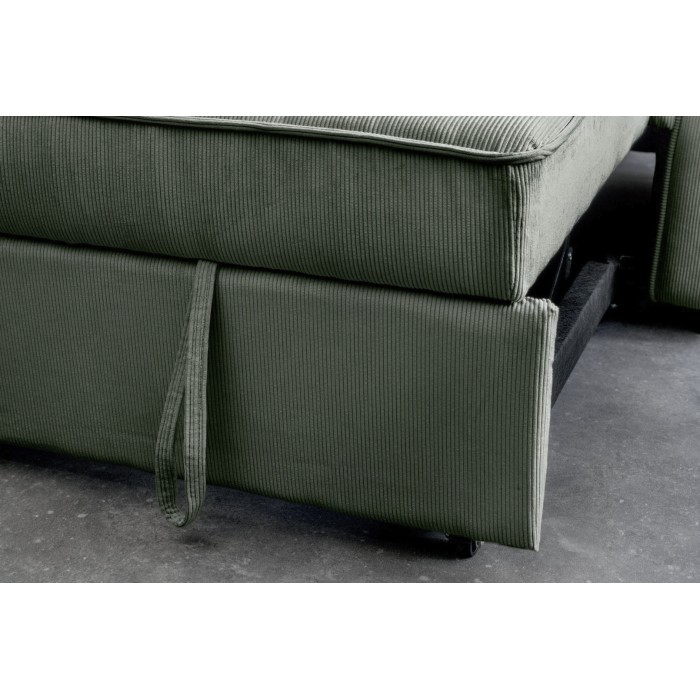 Canapé convertible modulable ROULY groen 180 cm – Rechte bank, hoekbank of bed in ribfluweel
