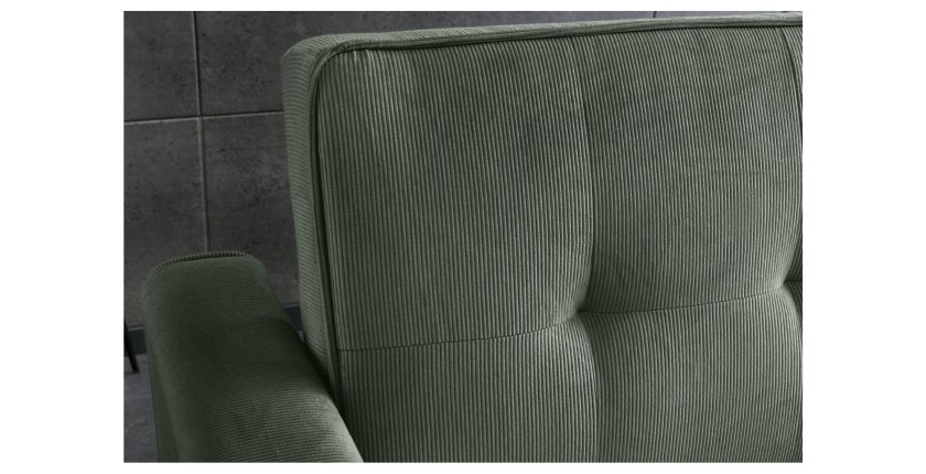 Zoom sur le dossier du canapé convertible en angle et lit ROULY vert