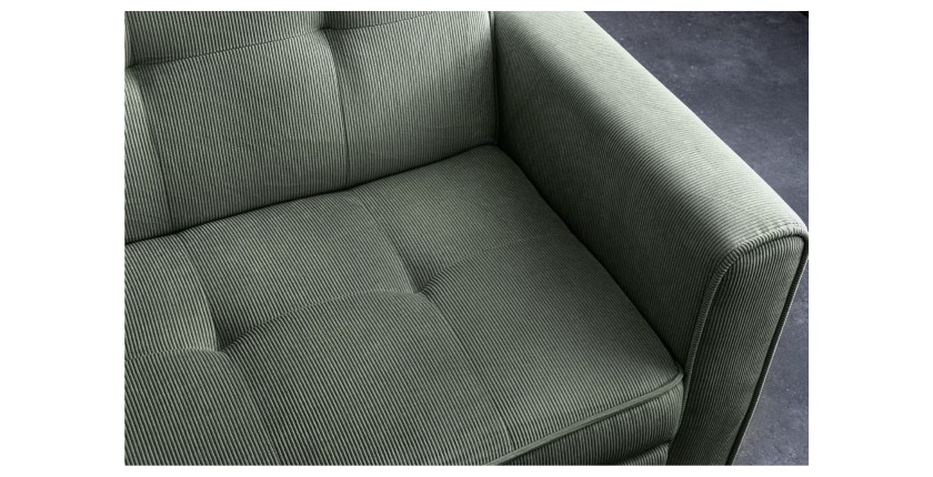 Zoom sur l'assise du canapé convertible en angle et lit ROULY vert