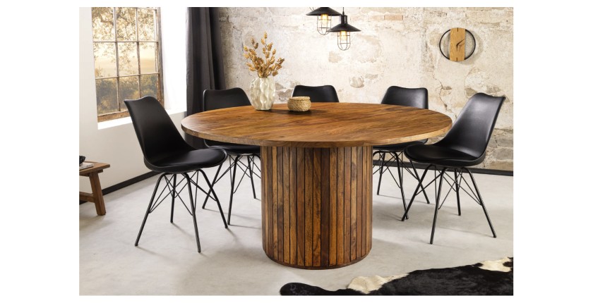 Table de salle à manger YONA ronde 120 cm – Table rustique en bois massif de sheesham
