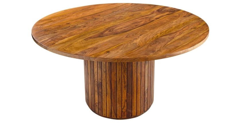 Table de salle à manger YONA ronde 120 cm – Table rustique en bois massif de sheesham
