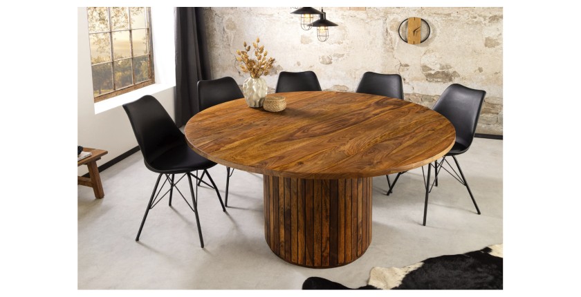 Table de salle à manger YONA ronde 140 cm – Table rustique en bois massif de sheesham