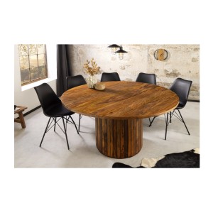 Table de salle à manger YONA ronde 140 cm – Table rustique en bois massif de sheesham