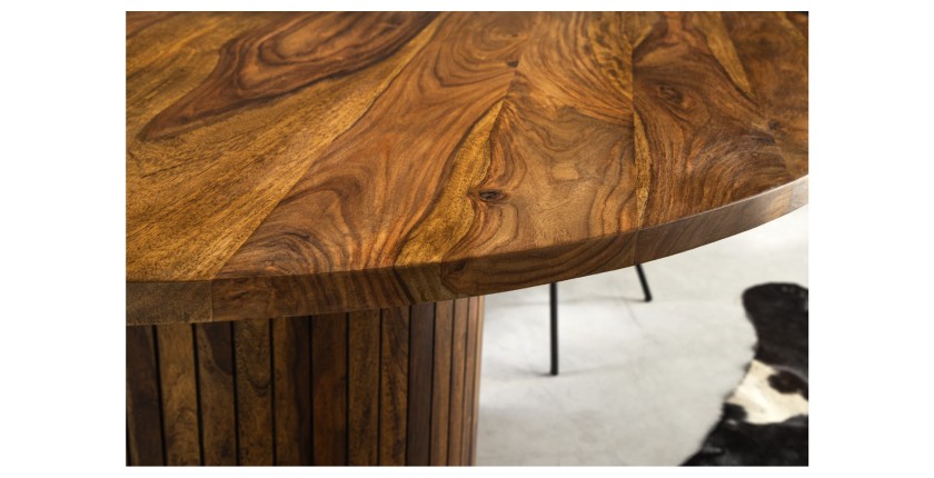 Table de salle à manger YONA ronde 140 cm – Table rustique en bois massif de sheesham