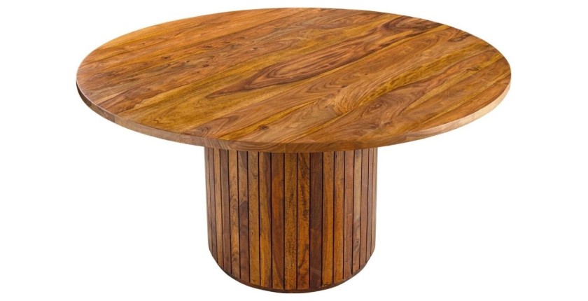 Table de salle à manger YONA ronde 140 cm – Table rustique en bois massif de sheesham