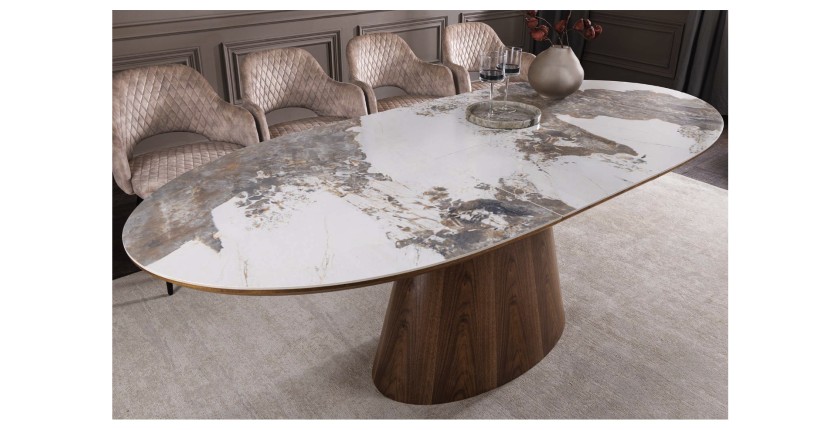 Table LUMEA extensible 160–200 cm – Table contemporaine en céramique et bois de noyer