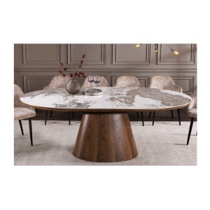 Table LUMEA extensible 160–200 cm – Table contemporaine en céramique et bois de noyer