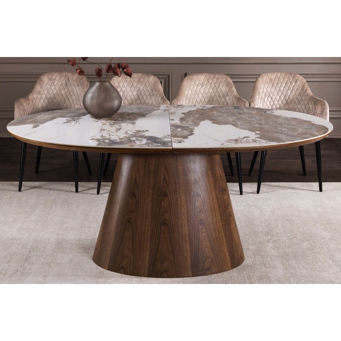 Table LUMEA allungabile 160–200 cm – Tavolo contemporaneo in ceramica e legno di noce
