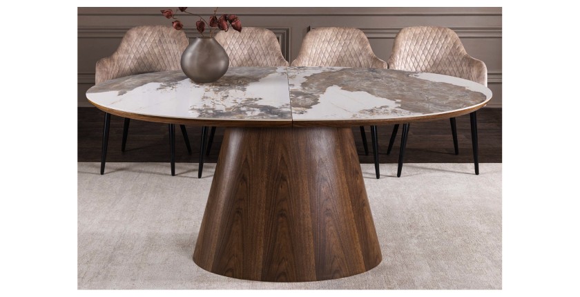 Table LUMEA extensible 160–200 cm – Table contemporaine en céramique et bois de noyer