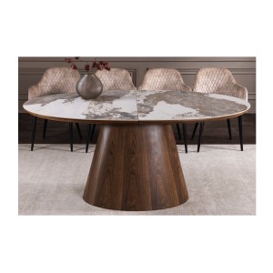 Table LUMEA extensible 160–200 cm – Table contemporaine en céramique et bois de noyer