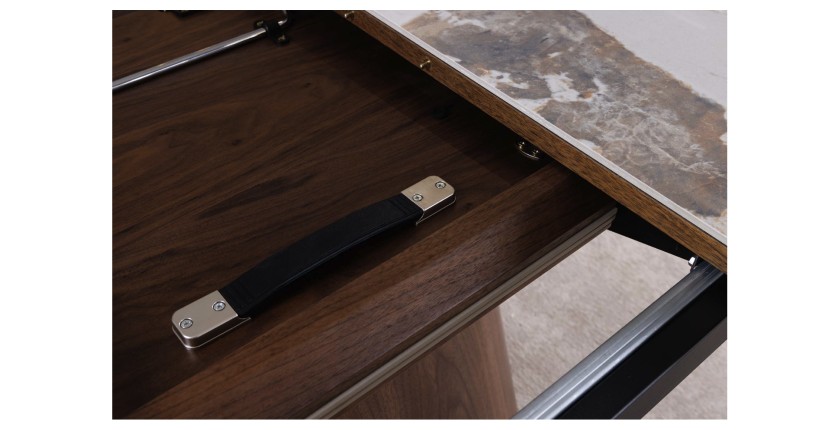 Table LUMEA extensible 160–200 cm – Table contemporaine en céramique et bois de noyer