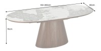 Dimensions de la table extensible LUMEA avec plateau en céramique et pied en bois de noyer