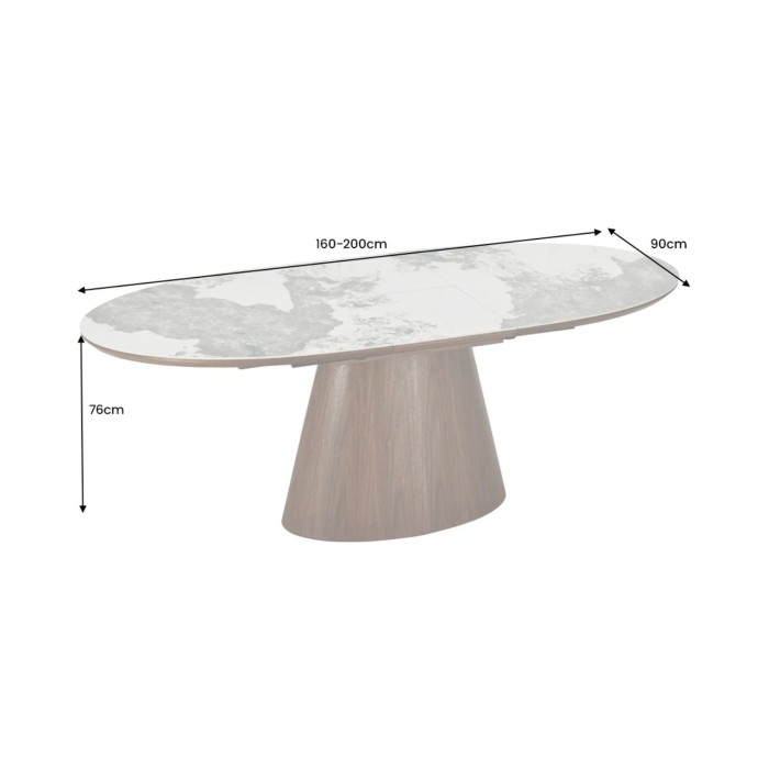 Dimensions de la table extensible LUMEA avec plateau en céramique et pied en bois de noyer