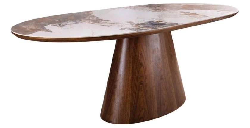 Table LUMEA extensible 160–200 cm – Table contemporaine en céramique et bois de noyer