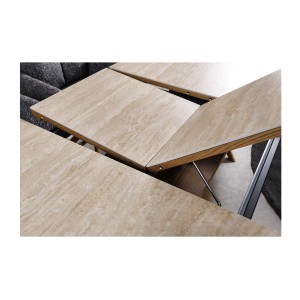 Table LUMEA extensible 160–200 cm – Table contemporaine en céramique aspect travertin et chêne