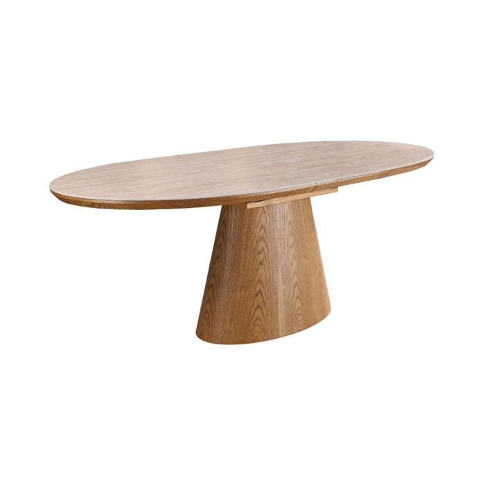 Table extensible LUMEA en bois de chêne et plateau en céramique aspect travertin