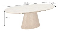 Dimensions de la table extensible LUMEA en bois de chêne et plateau en céramique aspect travertin