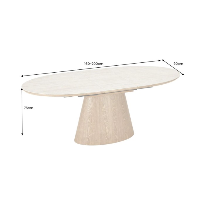 Dimensions de la table extensible LUMEA en bois de chêne et plateau en céramique aspect travertin