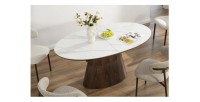 Table LUMEA extensible 160–200 cm – Table contemporaine en céramique effet marbre blanc et noyer