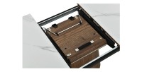 Table LUMEA extensible 160–200 cm – Table contemporaine en céramique effet marbre blanc et noyer