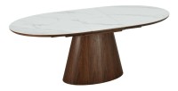 Table LUMEA extensible 160–200 cm – Table contemporaine en céramique effet marbre blanc et noyer