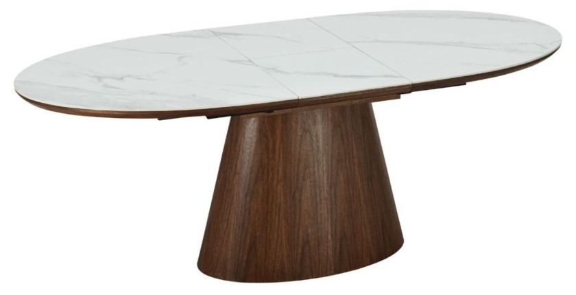 Table LUMEA en bois de noyer et plateau effet marbre blanc