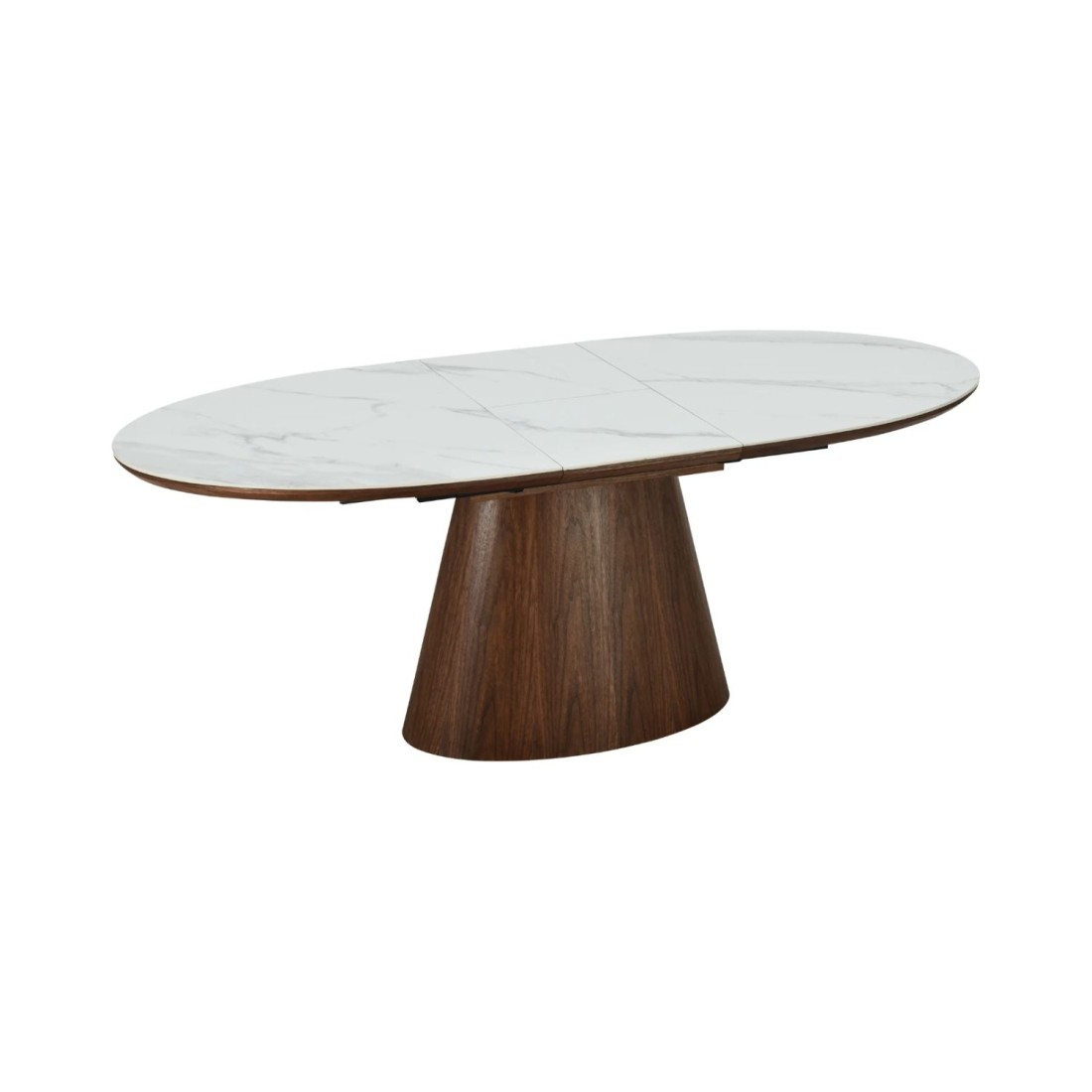 Table LUMEA en bois de noyer et plateau effet marbre blanc