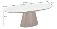 Dimensions de la table LUMEA en bois de noyer et plateau effet marbre blanc