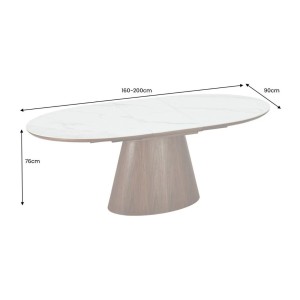 Dimensions de la table LUMEA en bois de noyer et plateau effet marbre blanc