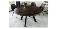 Table de salle à manger LODEN ronde 120 cm – Table industrielle en bois massif de manguier et métal