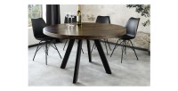 Table de salle à manger LODEN ronde 120 cm – Table industrielle en bois massif de manguier et métal
